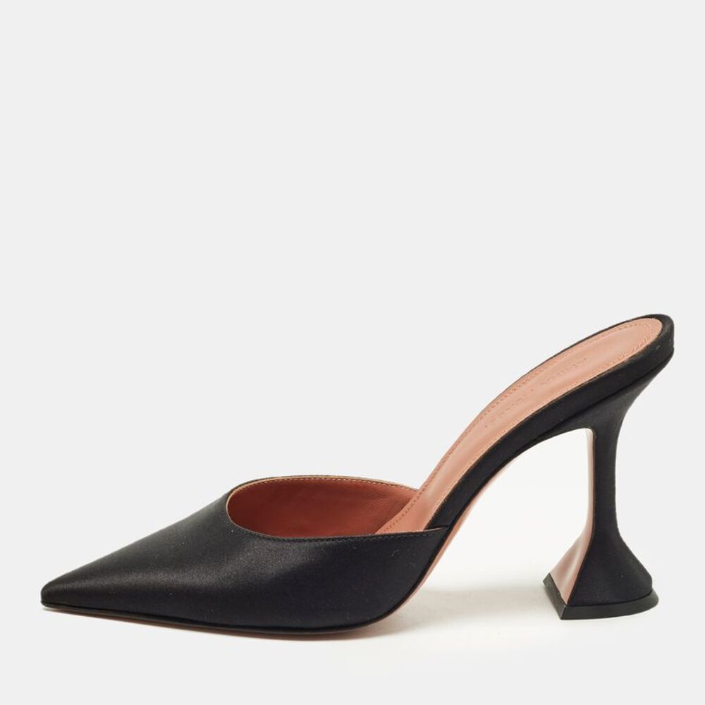Amina Muaddi Fiona Size 38 Black Satin Mules